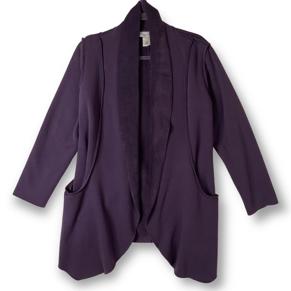 Soft Surroundings Jersey Fleece Cardigan Open Drape Jacket Purple Lagenlook Sz S